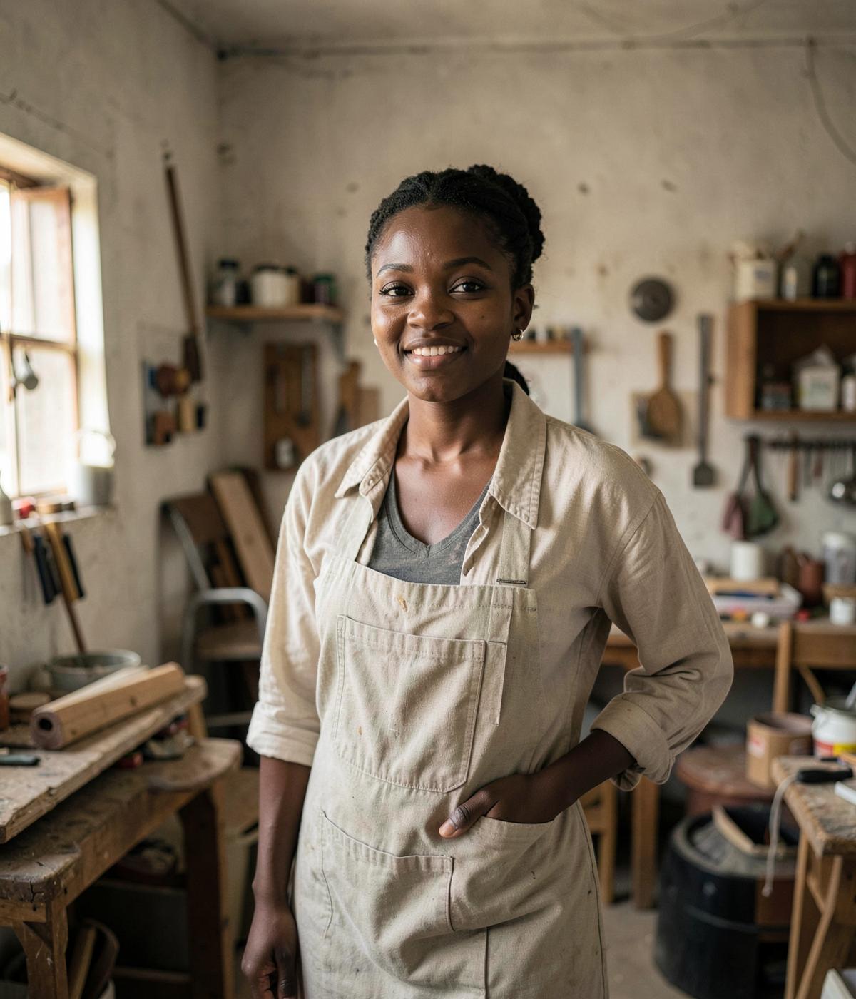 African business owner managing her shop